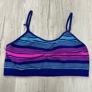Striped Stretchy Spaghetti Strap Sports Bra Purple Blue Pink Adjustable Straps